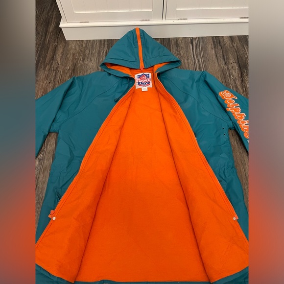 RARE Late 80s Miami Dolphins Vintage NFL Game Day Jacket Zip Hood Teal/Orange - Picture 9 of 16